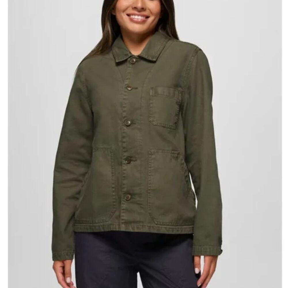 Prana Melrose Jacket Women's M Rye Green Button Front Vintage Workwear Inspired